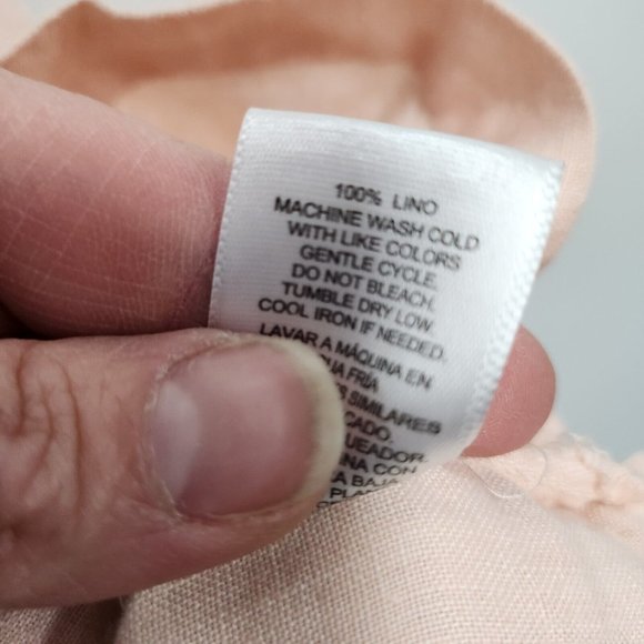 Company Ellen Tracy Womens Peach Linen Blouse XL Lace Up Tab Sleeve Hi-Low Top - Picture 8 of 9